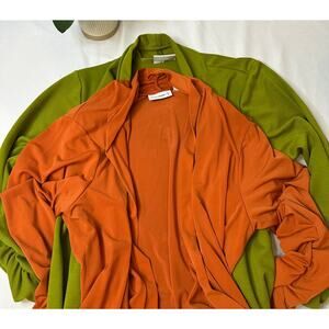 Bundle of 2 Susan Graver Liquid Knit Cardigans Burnt Orange/Green Size Large